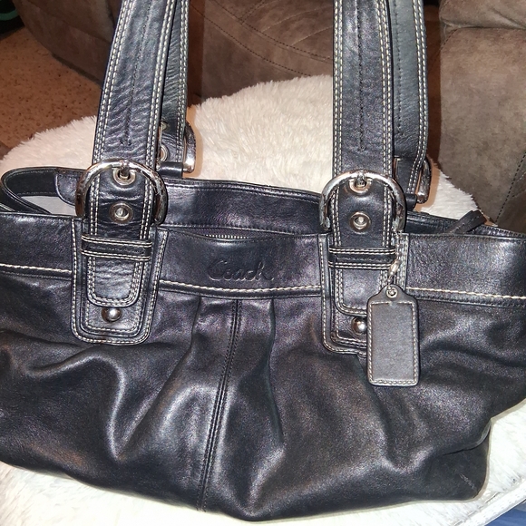 Vintage Coach Black Leather Tote Bag